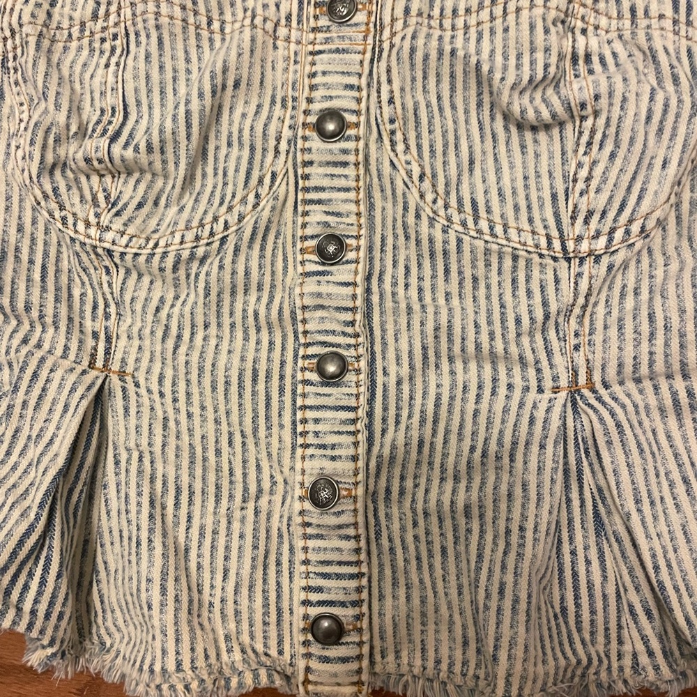 Pilcro Blue-Striped Cream Corset Crop Top - Picture 2 of 4